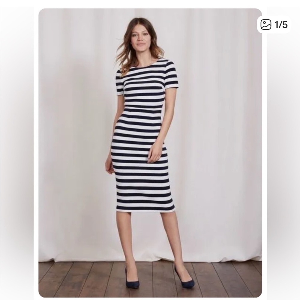 Boden “Elsa” Ottoman Black and White Striped Midi Dress